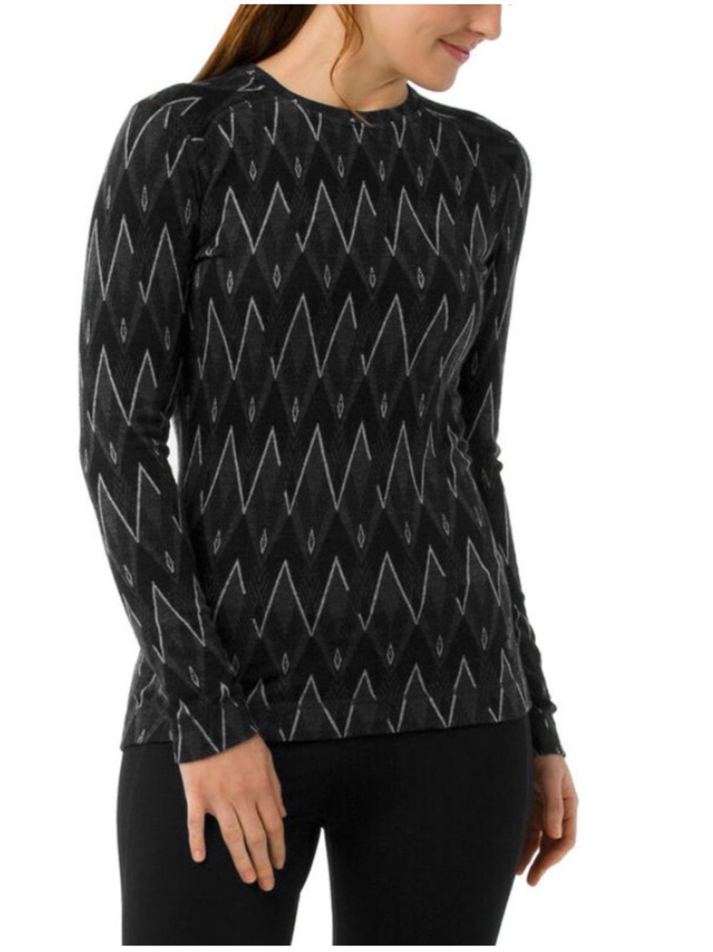 Smartwool Women's Merino 250 Base Layer Pattern Crew Top charcoal black Medium